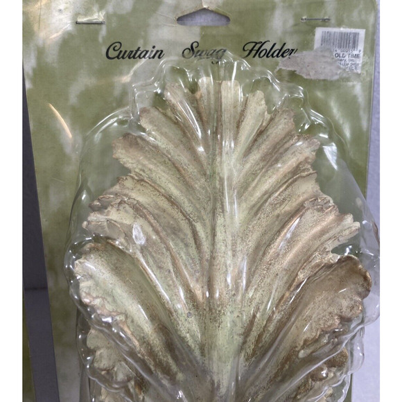 Two Light Green Gold Rod Swag Curtain Holders Scarf Corbels Leaf Design Decor - Picture 4 of 11